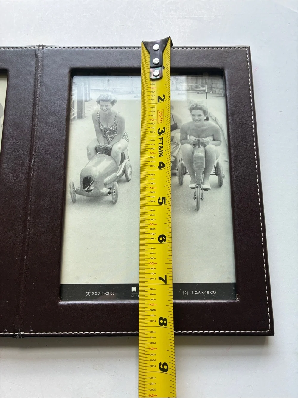 Leather Bifold Double Photo Frame Rich Brown